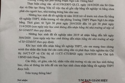 Thông báo trả bằng tốt nghiệp(khẩn)!
